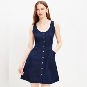 Petite Linen Blend Scoop Neck Mini Pocket Dress